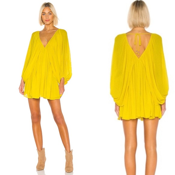 Tularosa Nola Mini Dress Medium Vibrant Yellow Drapey Fit Side Zip Closure - Picture 1 of 12